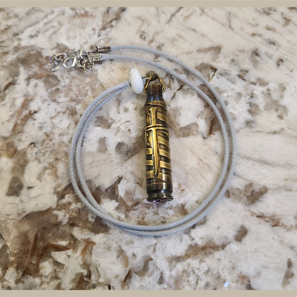 Engraved .223 Bullet with Spike Cross Necklace